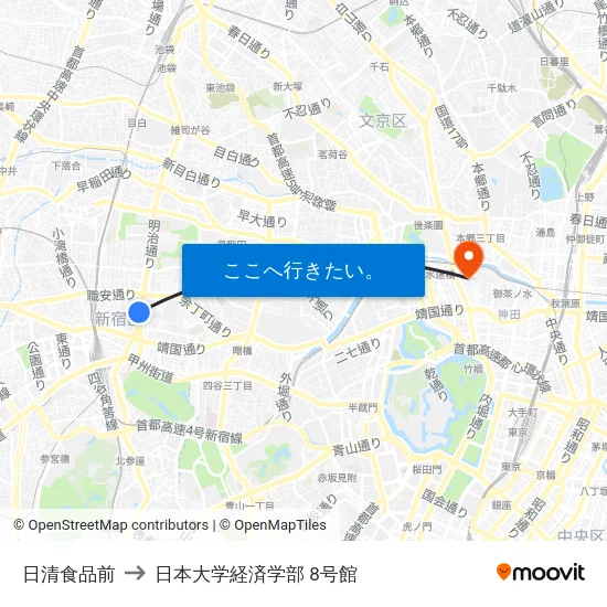 日清食品前 to 日本大学経済学部 8号館 map