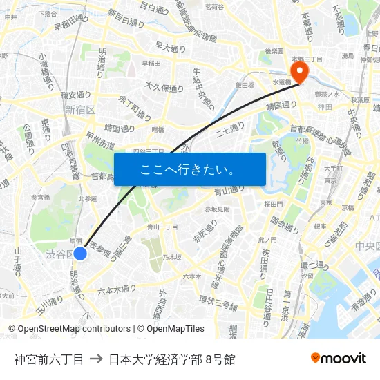 神宮前六丁目 to 日本大学経済学部 8号館 map