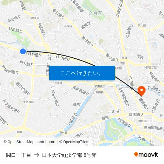 関口一丁目 to 日本大学経済学部 8号館 map