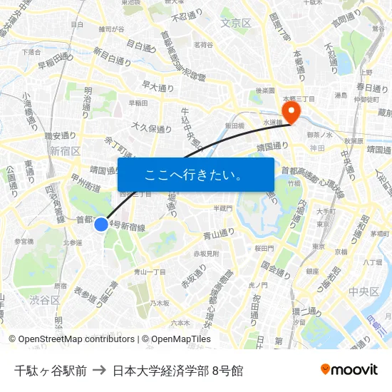 千駄ヶ谷駅前 to 日本大学経済学部 8号館 map