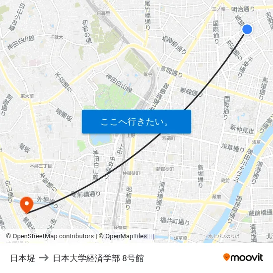 日本堤 to 日本大学経済学部 8号館 map