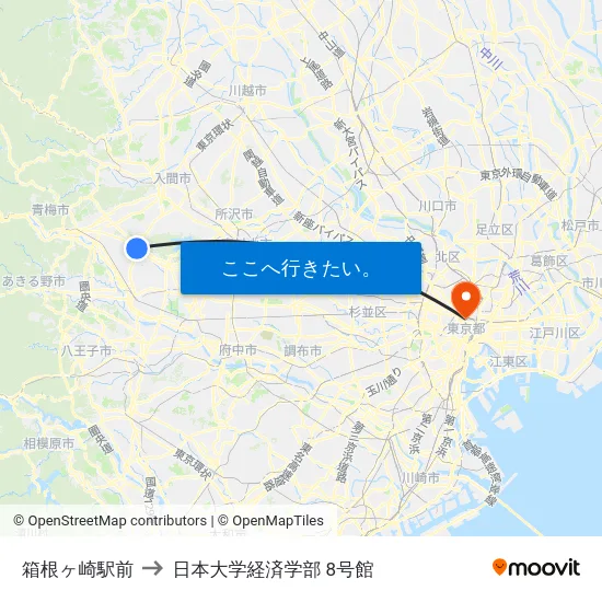 箱根ヶ崎駅前 to 日本大学経済学部 8号館 map