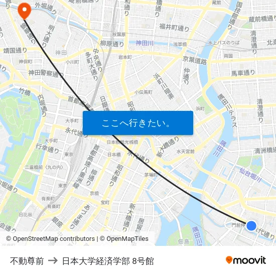 不動尊前 to 日本大学経済学部 8号館 map