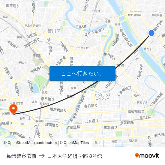 葛飾警察署前 to 日本大学経済学部 8号館 map