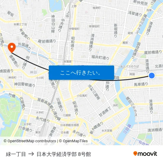 緑一丁目 to 日本大学経済学部 8号館 map