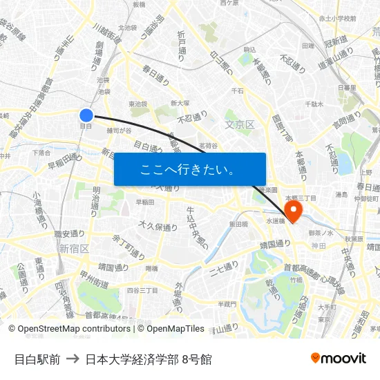 目白駅前 to 日本大学経済学部 8号館 map