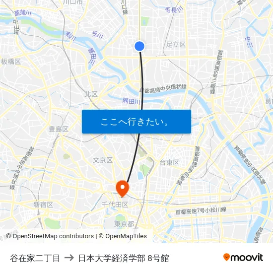 谷在家二丁目 to 日本大学経済学部 8号館 map