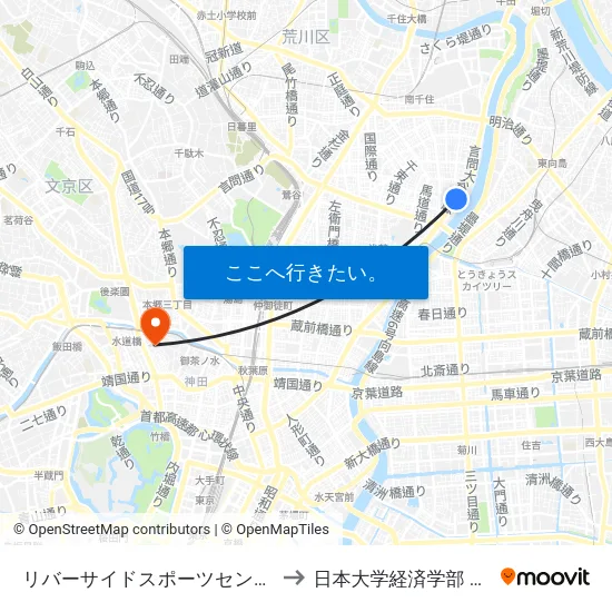 リバーサイドスポーツセンター前 to 日本大学経済学部 8号館 map