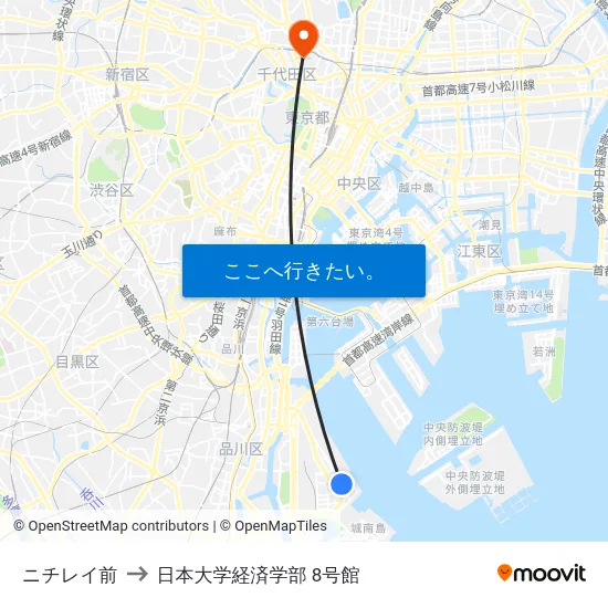 ニチレイ前 to 日本大学経済学部 8号館 map