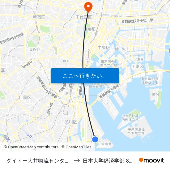 ダイトー大井物流センター前 to 日本大学経済学部 8号館 map