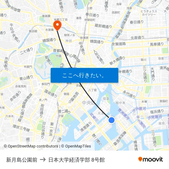 新月島公園前 to 日本大学経済学部 8号館 map