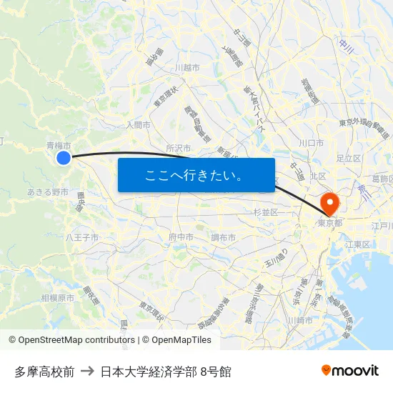 多摩高校前 to 日本大学経済学部 8号館 map