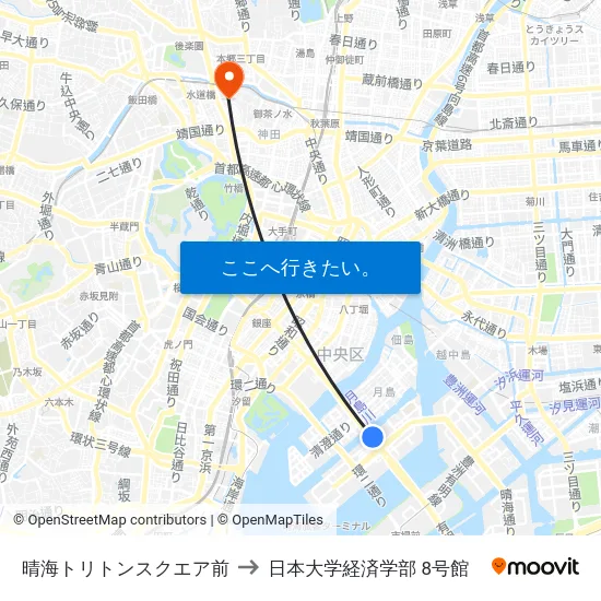 晴海トリトンスクエア前 to 日本大学経済学部 8号館 map