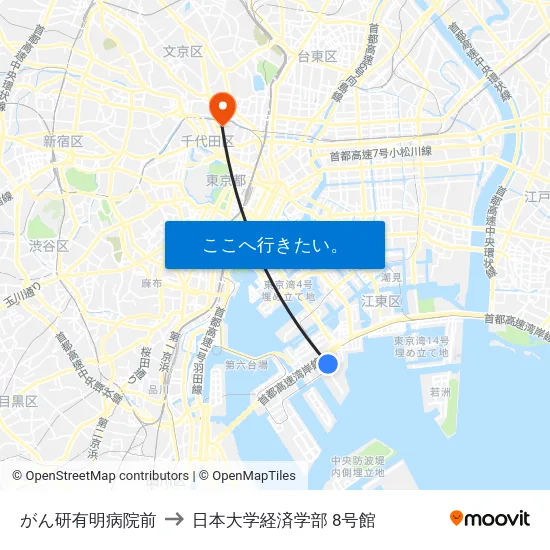がん研有明病院前 to 日本大学経済学部 8号館 map