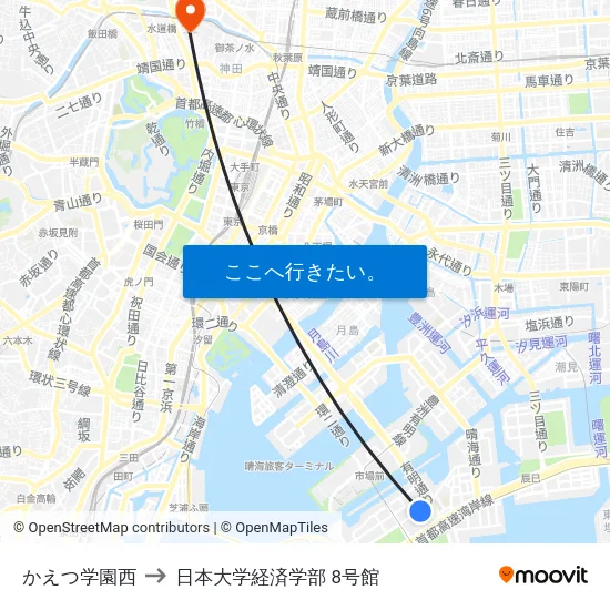 かえつ学園西 to 日本大学経済学部 8号館 map