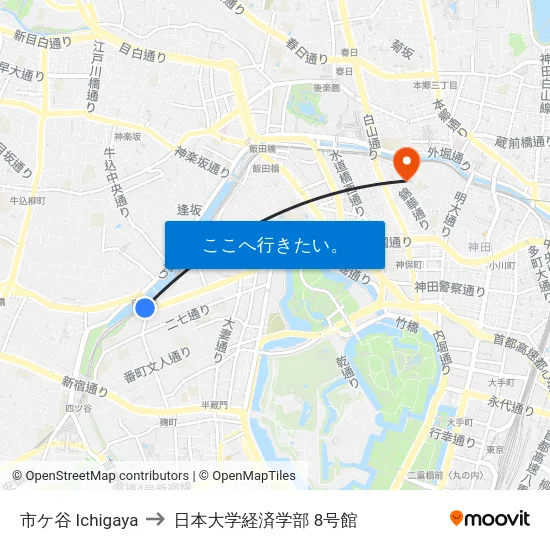 市ケ谷 Ichigaya to 日本大学経済学部 8号館 map