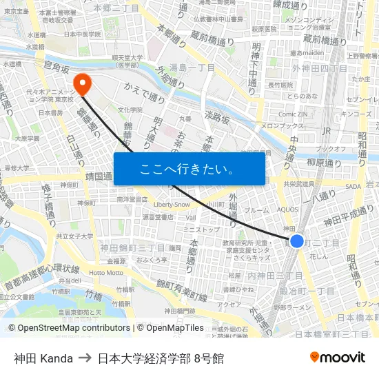 神田 Kanda to 日本大学経済学部 8号館 map