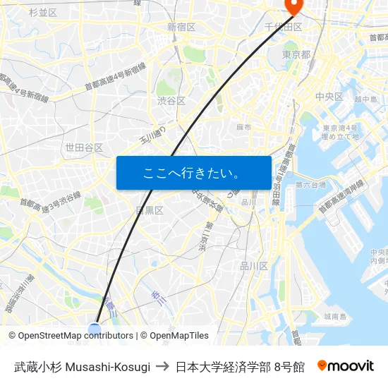 武蔵小杉 Musashi-Kosugi to 日本大学経済学部 8号館 map