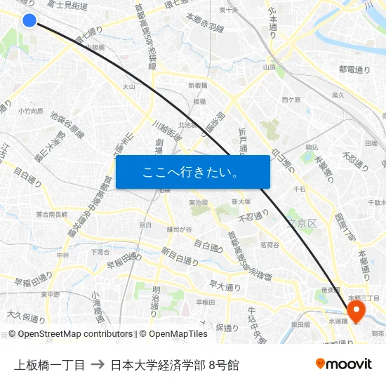 上板橋一丁目 to 日本大学経済学部 8号館 map