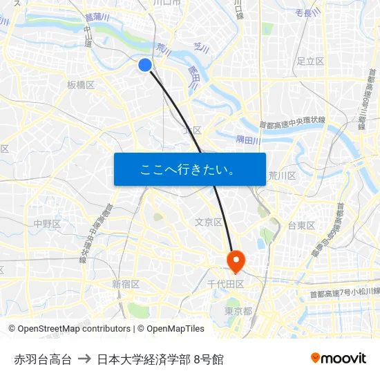 赤羽台高台 to 日本大学経済学部 8号館 map