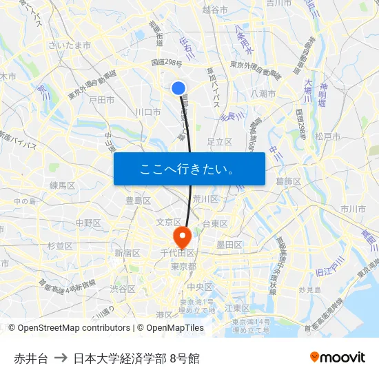 赤井台 to 日本大学経済学部 8号館 map