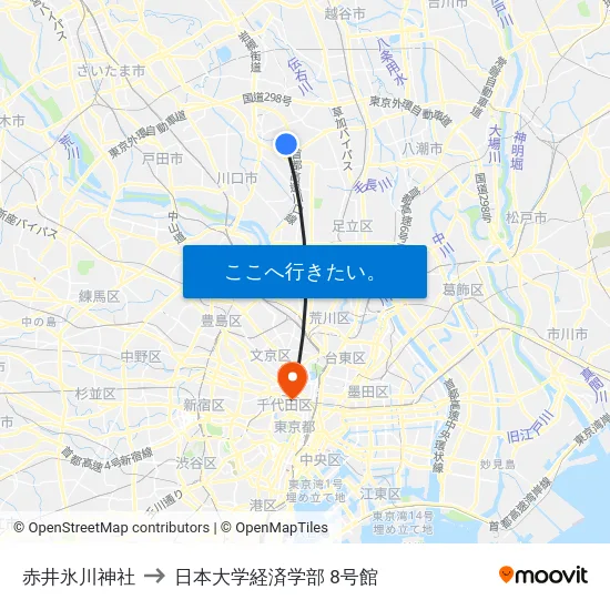 赤井氷川神社 to 日本大学経済学部 8号館 map