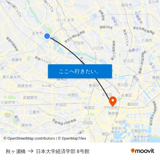 秋ヶ瀬橋 to 日本大学経済学部 8号館 map