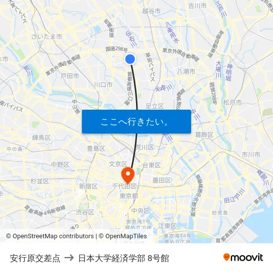 安行原交差点 to 日本大学経済学部 8号館 map