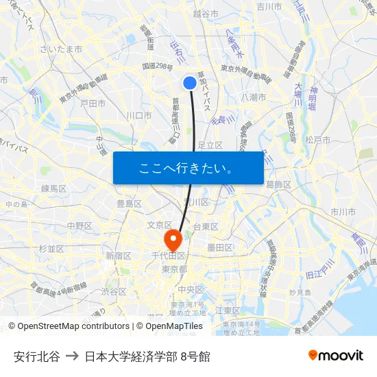安行北谷 to 日本大学経済学部 8号館 map