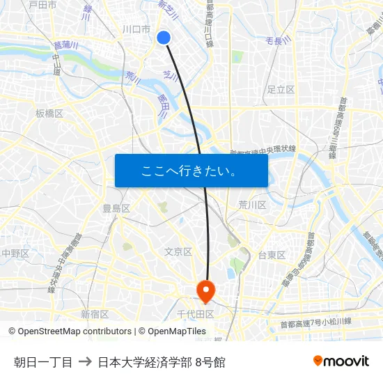 朝日一丁目 to 日本大学経済学部 8号館 map