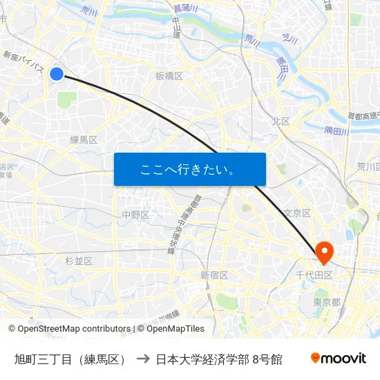 旭町三丁目（練馬区） to 日本大学経済学部 8号館 map