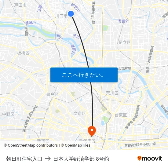 朝日町住宅入口 to 日本大学経済学部 8号館 map