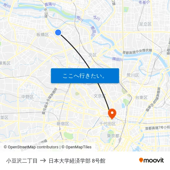 小豆沢二丁目 to 日本大学経済学部 8号館 map