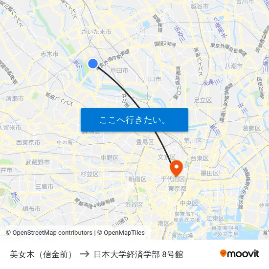 美女木（信金前） to 日本大学経済学部 8号館 map