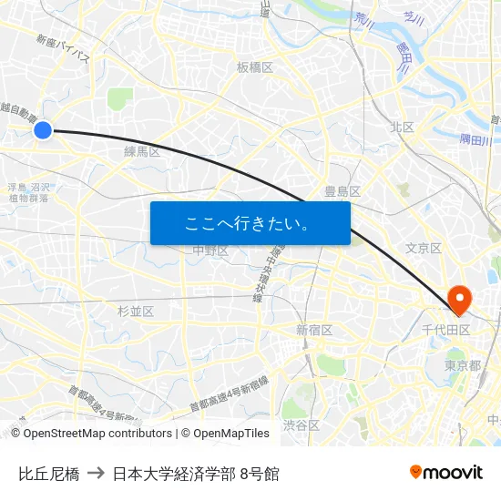 比丘尼橋 to 日本大学経済学部 8号館 map