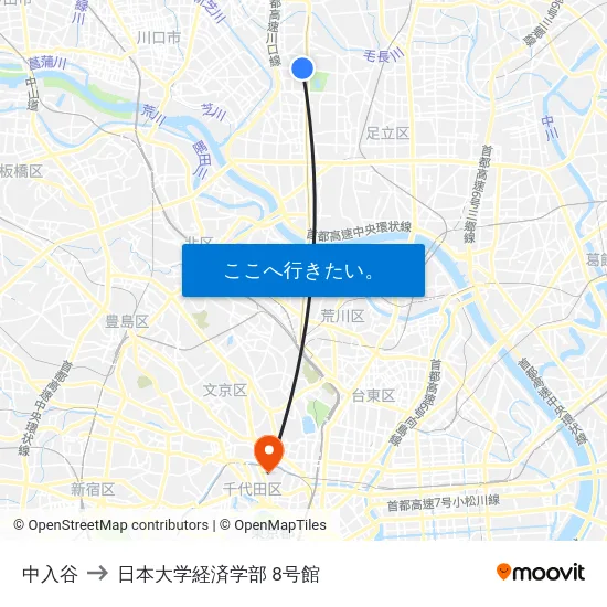 中入谷 to 日本大学経済学部 8号館 map