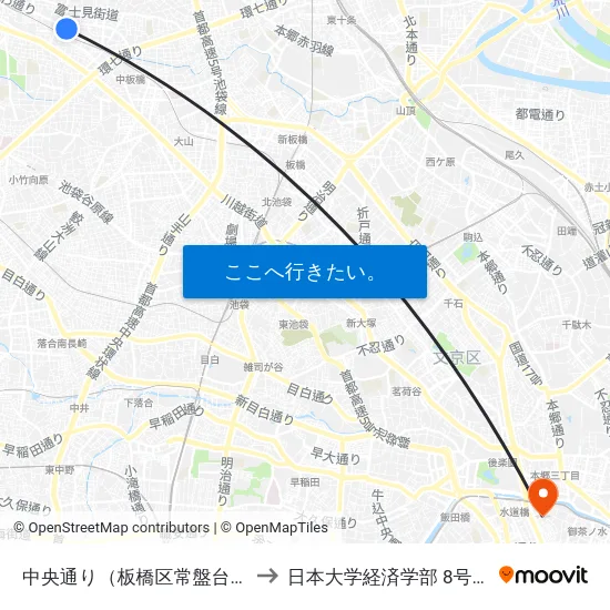 中央通り（板橋区常盤台） to 日本大学経済学部 8号館 map