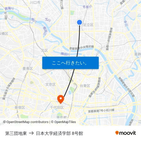 第三団地東 to 日本大学経済学部 8号館 map