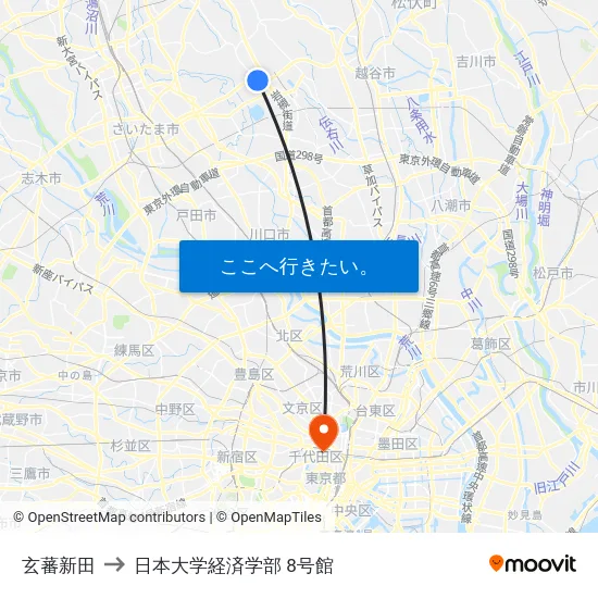 玄蕃新田 to 日本大学経済学部 8号館 map
