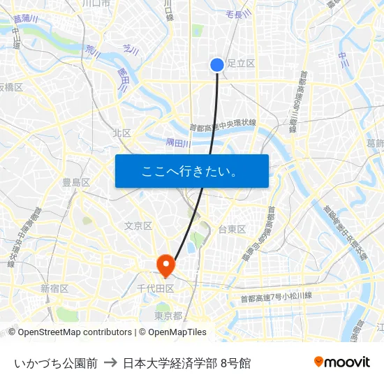 いかづち公園前 to 日本大学経済学部 8号館 map