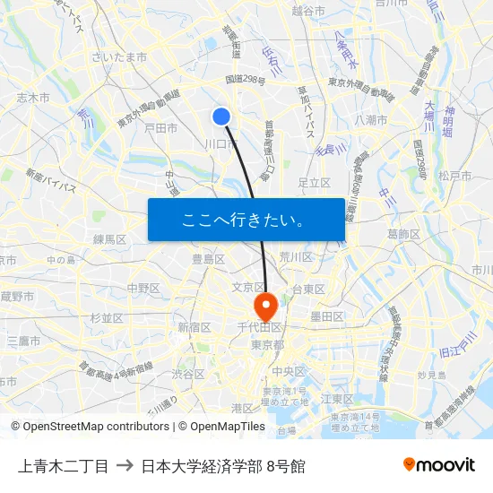 上青木二丁目 to 日本大学経済学部 8号館 map