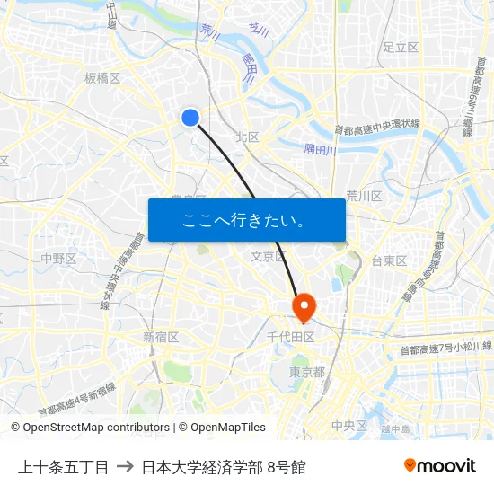 上十条五丁目 to 日本大学経済学部 8号館 map