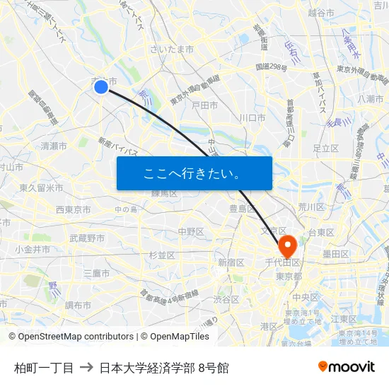 柏町一丁目 to 日本大学経済学部 8号館 map