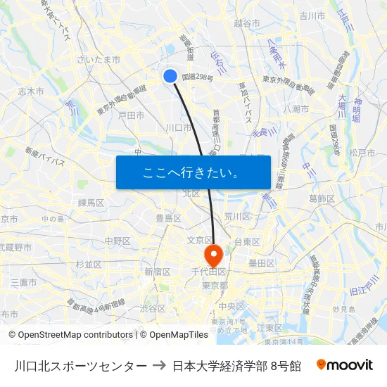 川口北スポーツセンター to 日本大学経済学部 8号館 map