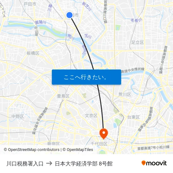 川口税務署入口 to 日本大学経済学部 8号館 map