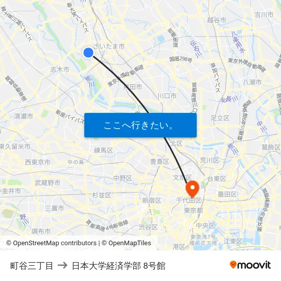 町谷三丁目 to 日本大学経済学部 8号館 map
