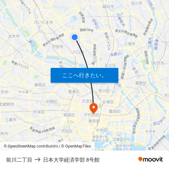 前川二丁目 to 日本大学経済学部 8号館 map