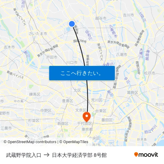 武蔵野学院入口 to 日本大学経済学部 8号館 map