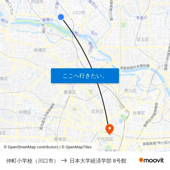 仲町小学校（川口市） to 日本大学経済学部 8号館 map
