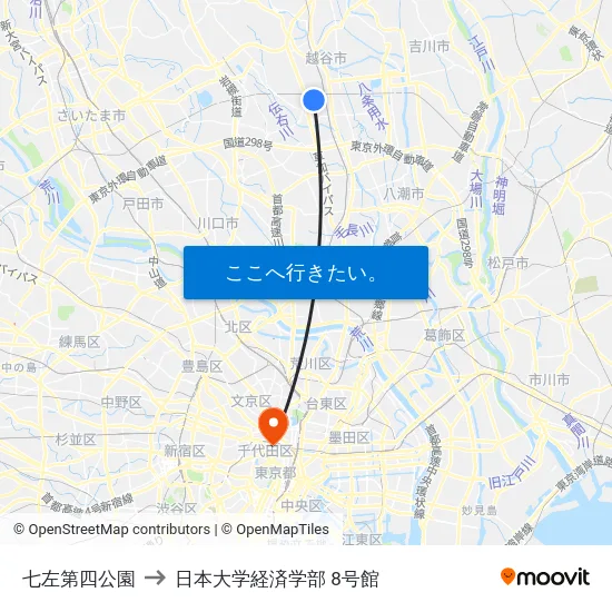 七左第四公園 to 日本大学経済学部 8号館 map
